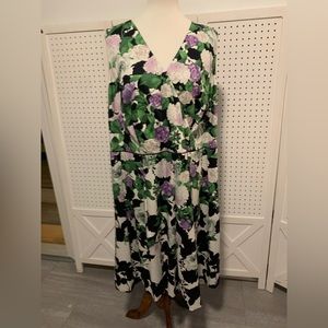 Talbots White Floral Midi Dress with Purple & Green Print 20W Petite
